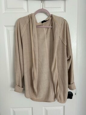 UO Beige Open-Front Hooded Women's Sweater Cardigan